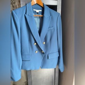 Veronica Beard Blue Dickey jacket gold buttons size 14 working pockets
